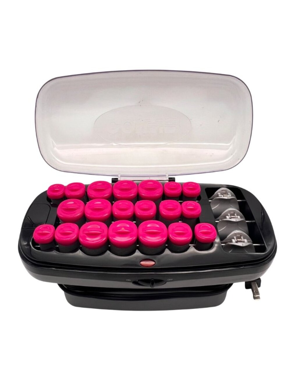 Conair Hairsetter Hot Rollers & 20 Pink Rollers & Clips Heated Case Gray Black - Picture 8 of 10